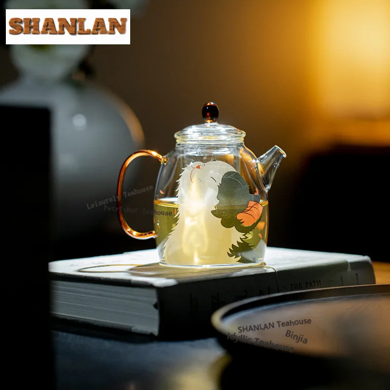 

300ml Wealth Cat Glass Teapot Japanese Tea Infuser Pot Tea Maker Kettle With Ball Hole Dahongpao Chinese Tea Set Decoration
