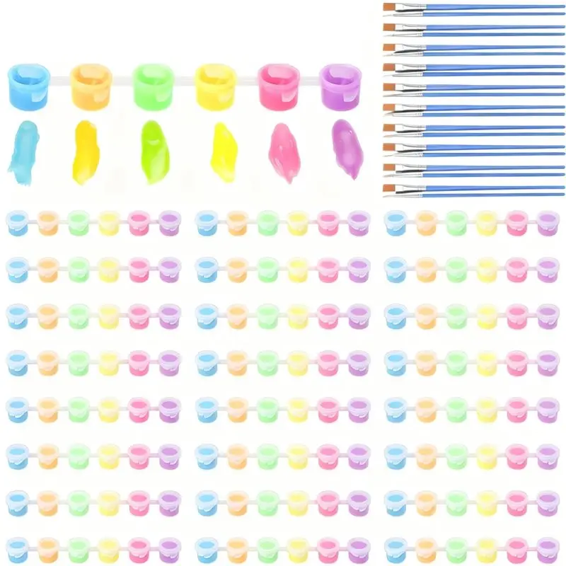 

【EFFICIENT 】Glow In The Dark For Art Mini Acrylic Paint Kit 24 Set 48 Brushes And 24 Pcs 6 Color For Art DIY Carnival Halloween