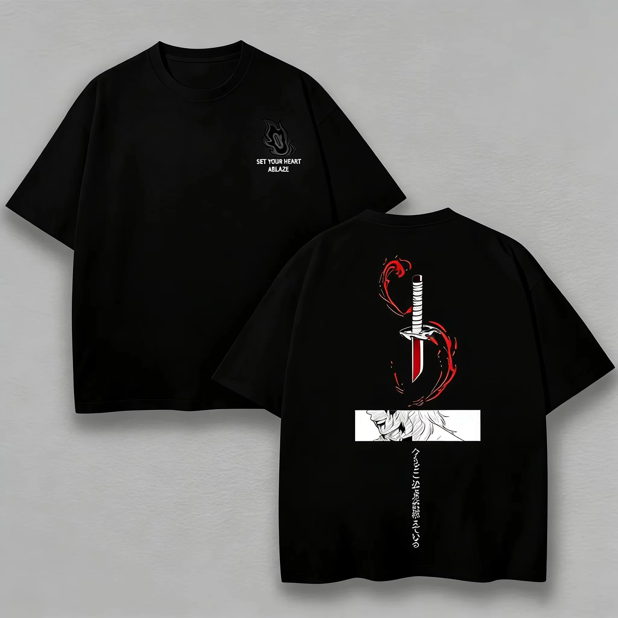 Camiseta de algodón puro con gráfico de Demon Slayer Rengoku para hombre, diseño que inflama tu corazón, ropa informal de anime para otakus, uso diario, campus, hogar