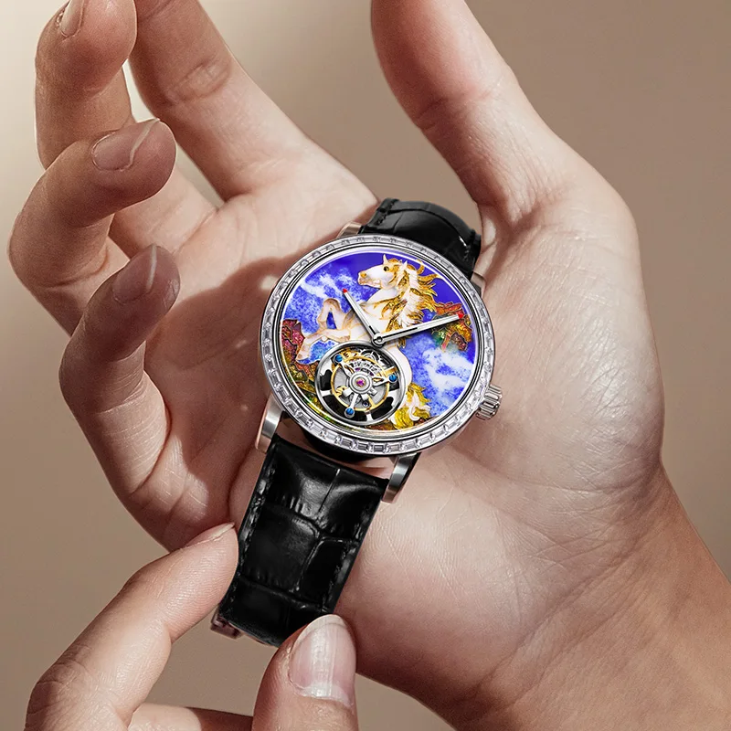 Haofa Card-free Flying Tourbillon Watch Zirconia Bezel Enamel Craft Animal Dial Limited Pre-sale Automatic Mechanical Watch 2261