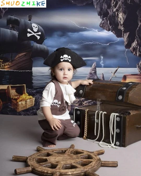 القراصنة خريطة الكنز خلفية طفل رضيع حفلة عيد ميلاد ديكور خمر الملاحة مغامرة السفينة الجمجمة التصوير خلفية الدعامة #2