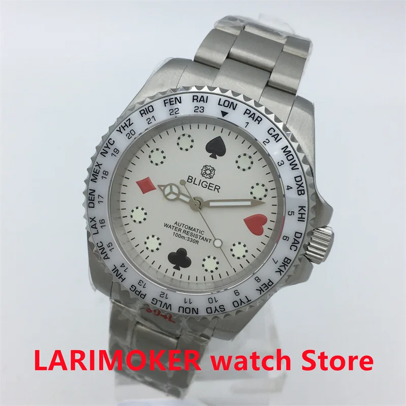 40mm Men\'s automatic watch NH35 Movement Poker pattern luminous dial sapphire glass ceramic bezel Oyster Silver Jubilee bracelet