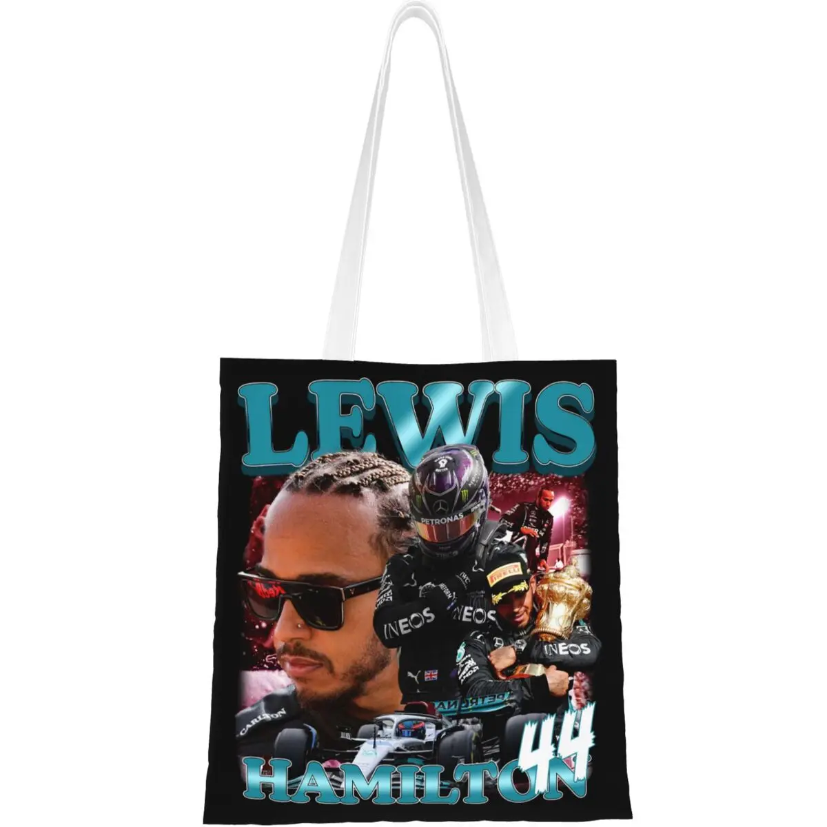 Lewis Hamilton 44 Canvas Tote Handbag F1 Racing Driver Grocery Bags Shopping Bags for Women