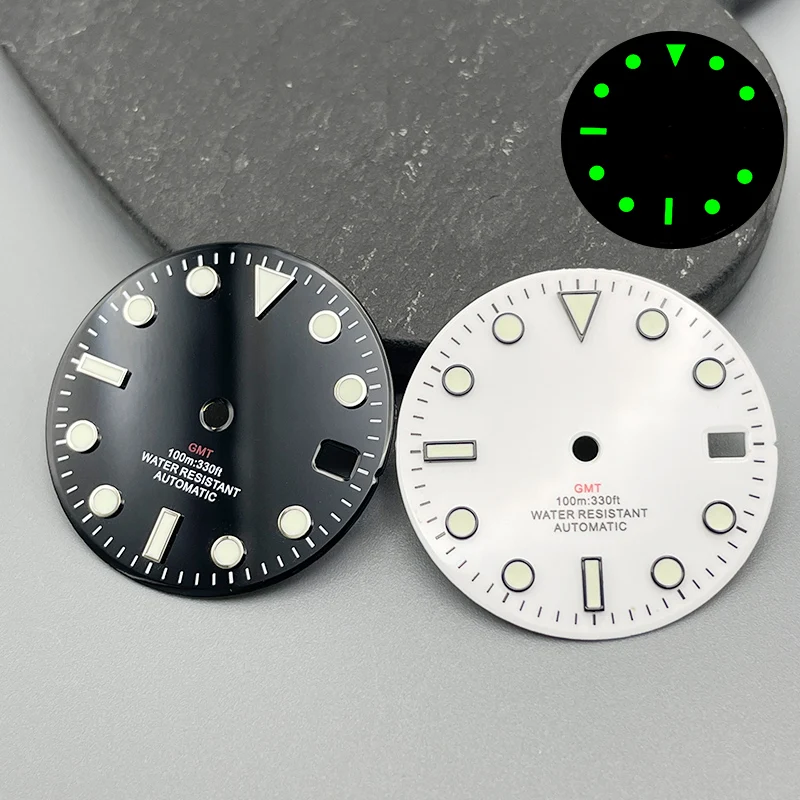 Customized NH35 Dial 28.5mm Enamel Dial Green Luminous Single Calendar Watch Dial for NH36 NH35 Movement Accessories Watch Parts