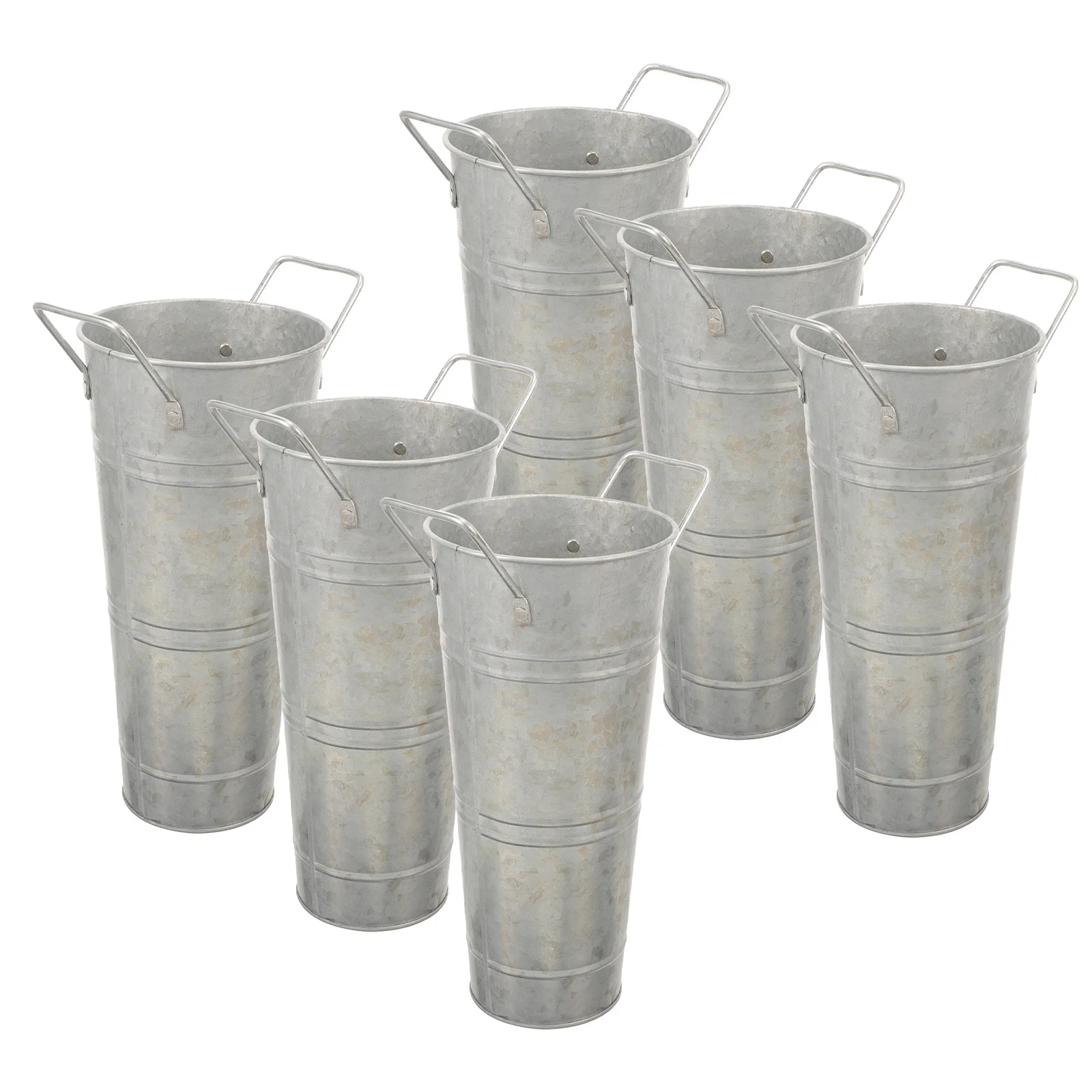 

6Pcs Metal Flower Vase Set Galvanized Rustic Farmhouse Bucket for Garden Patio Decor Small Iron Planter with Handles