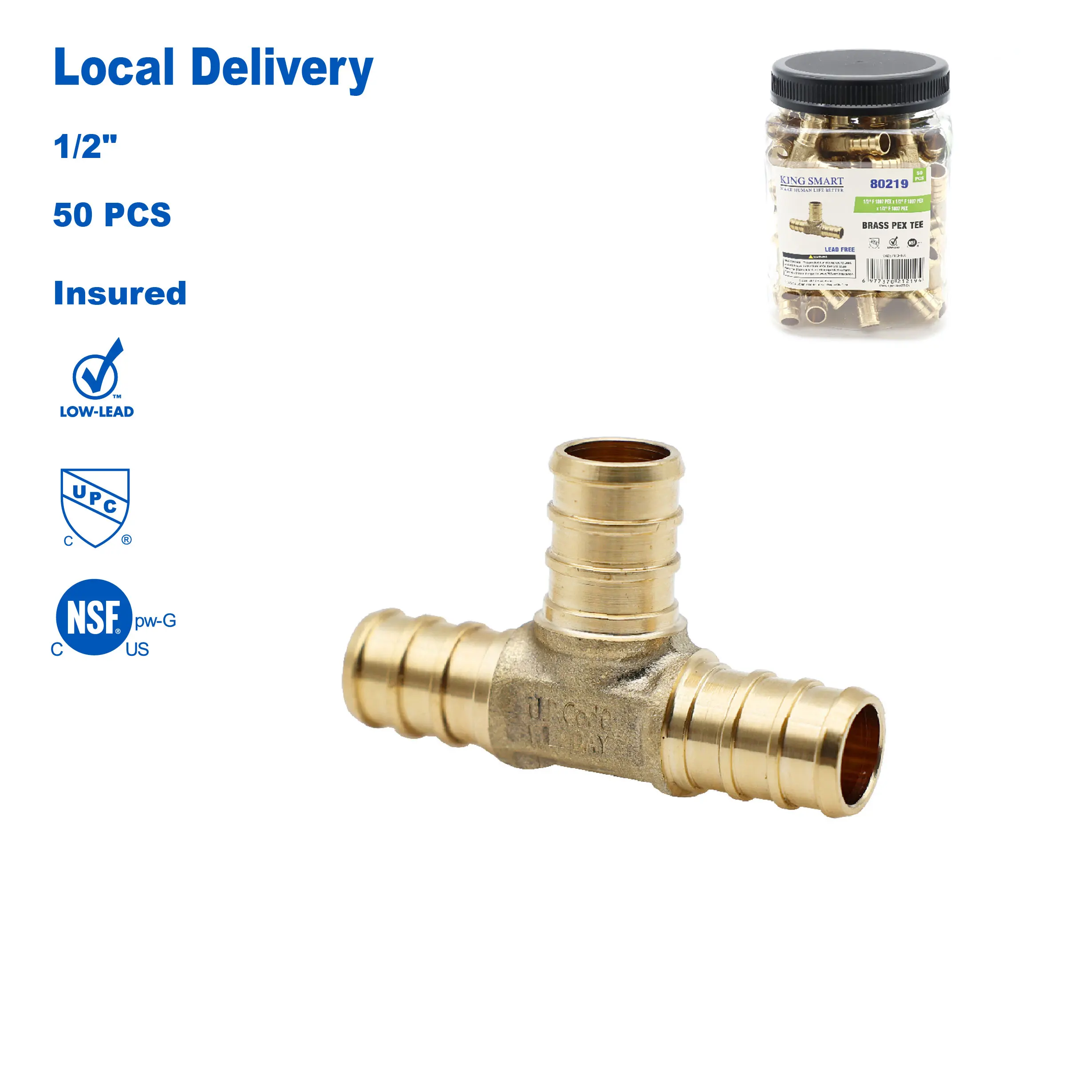 

KING SMART 1/2" обжимной тройник PEX; бессвинцовая латунь; 50 шт./корпус; 80219