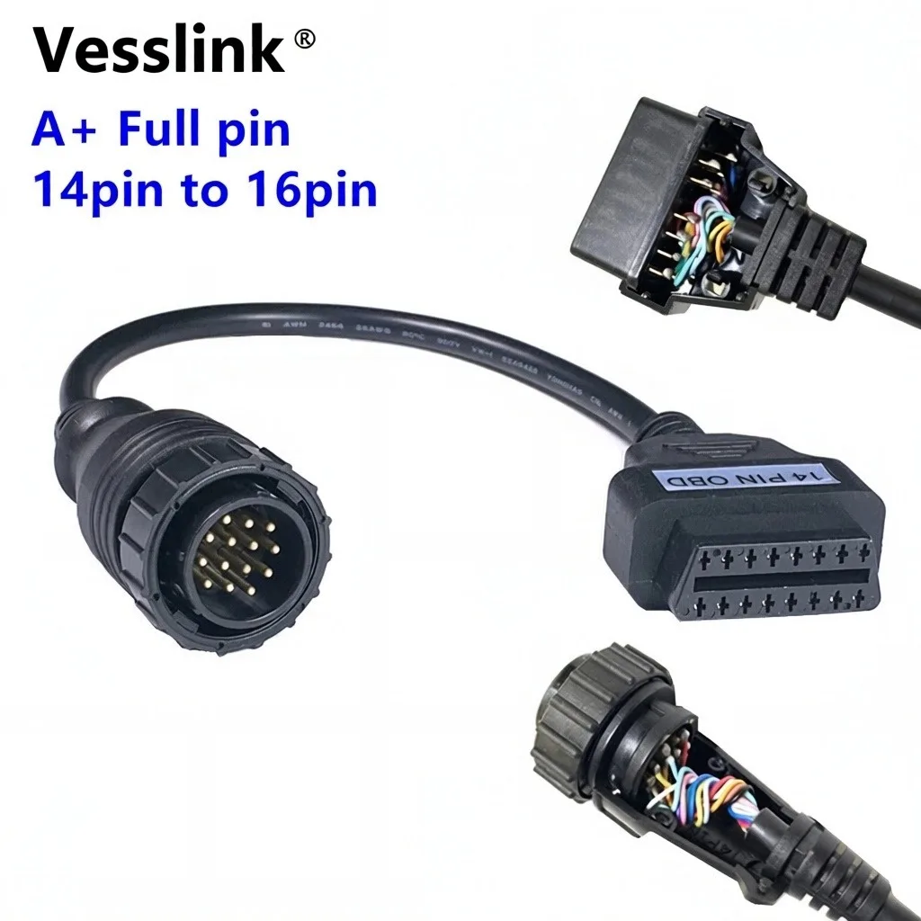 Newest OBDII Diagnostic Cable For Benz 14pin To 16Pin Connector For 14 Pin Female Converter Scanner Connector Cable