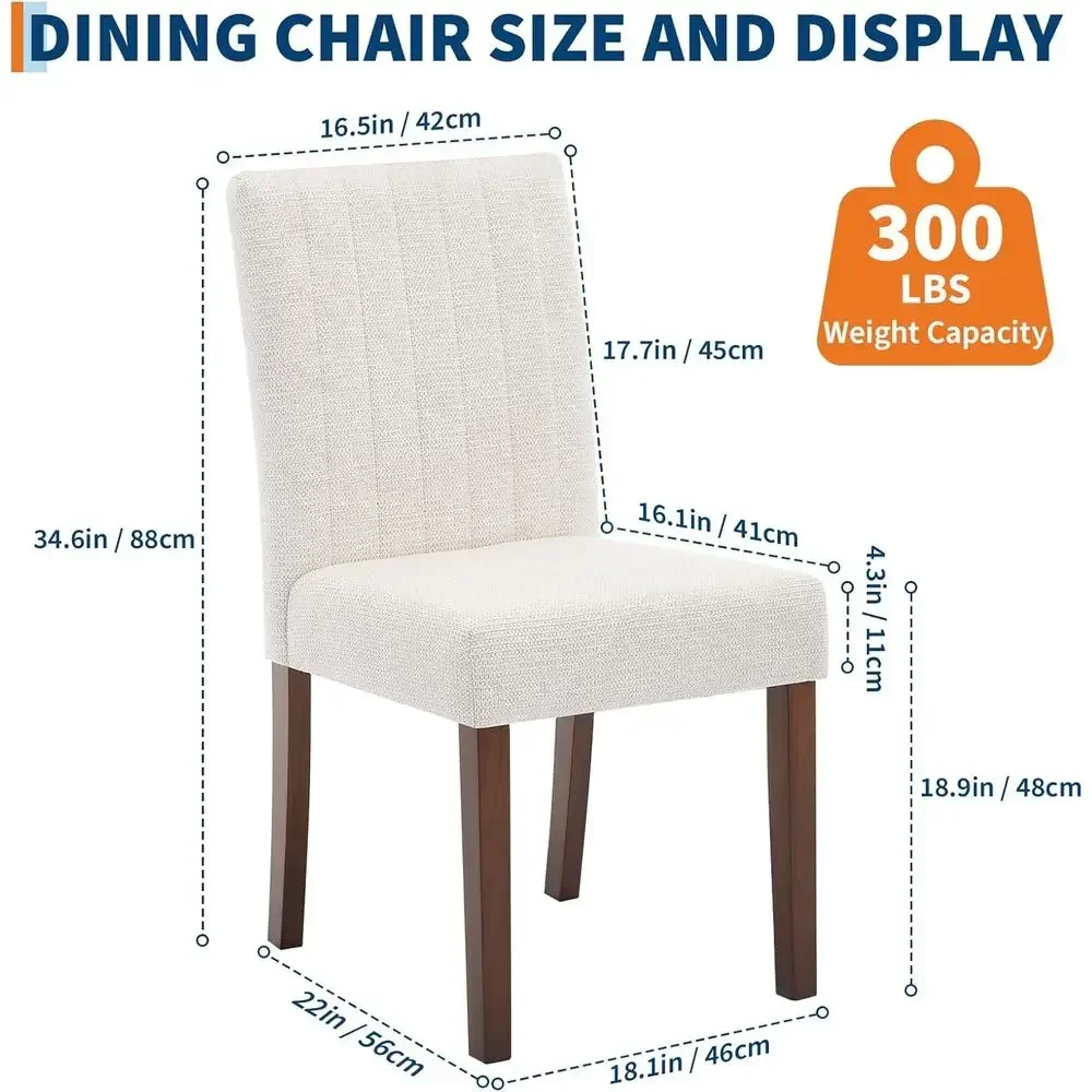 Set of 4 Upholstered Dining Chairs with Linen Seat, Sturdy Wood Legs, Parsons Style, Suitable for Kitchen or Dining Room, Gray-V