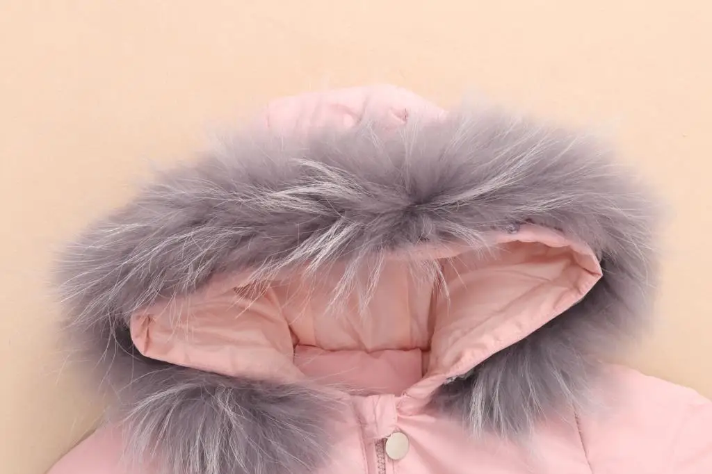 UNIFEMEN 2024 Kids Baby Winter Jumpsuit Real Raccoon Fur Baby Girl Snowsuit Toddler Boy Winter Romper Infant Boys Overalls