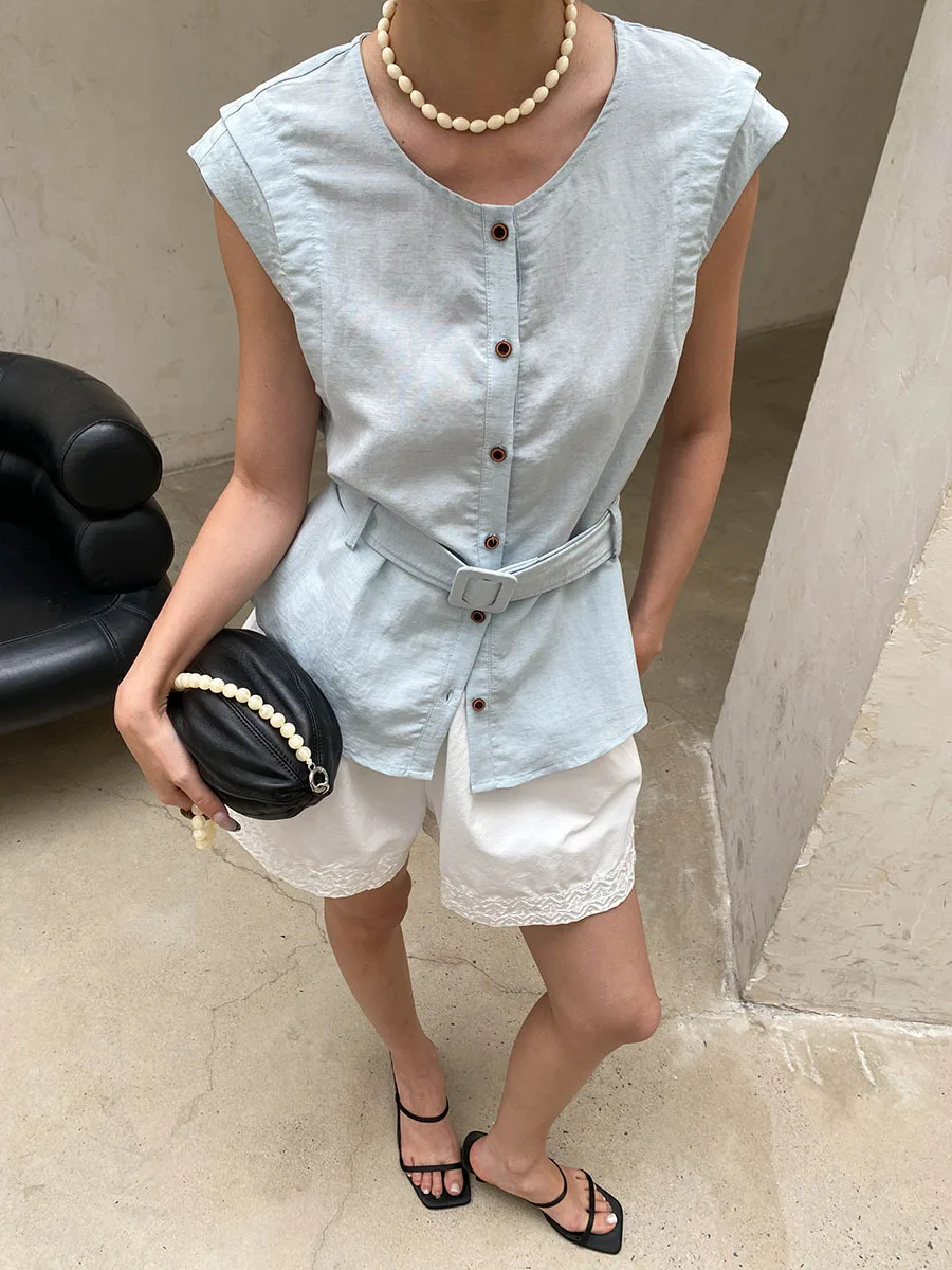 Sommerliche Damen-Shorts in unifarbenem Design mit elastischem Bund, besticktem Patchwork, lockerer Passform und weitem Bein. – Detail 11