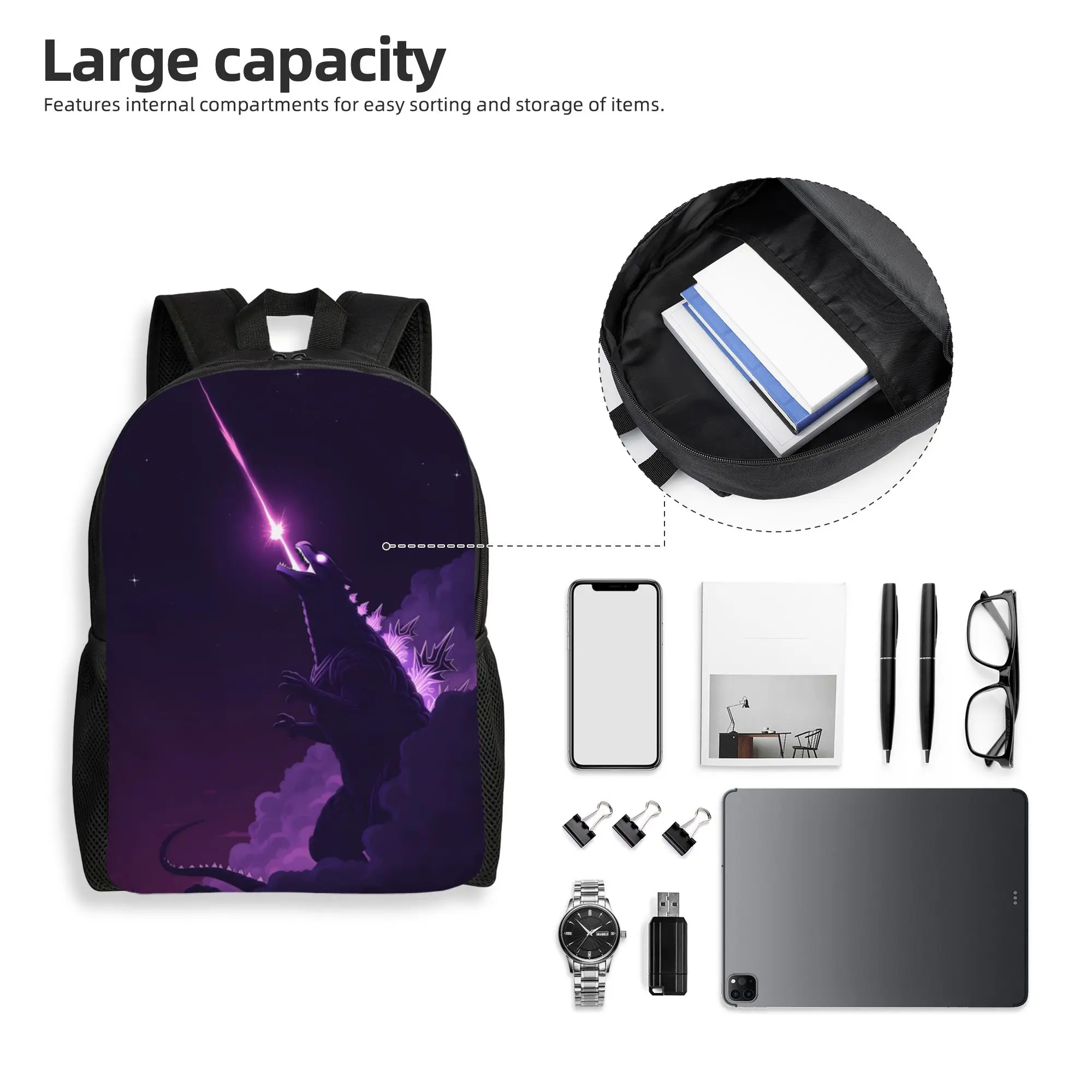 1Piece Atomic Ray New School Year Rucksack Godzilla College Student  Backpack view 4