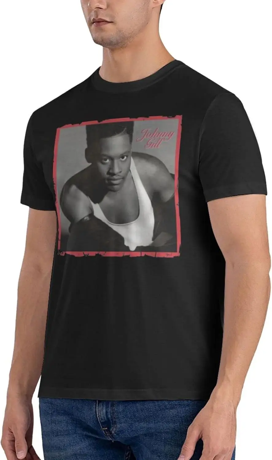 Johnny Gill T Shirt Crew Neck for Men Tops Cotton Athletic Short Sleeve Tee Black