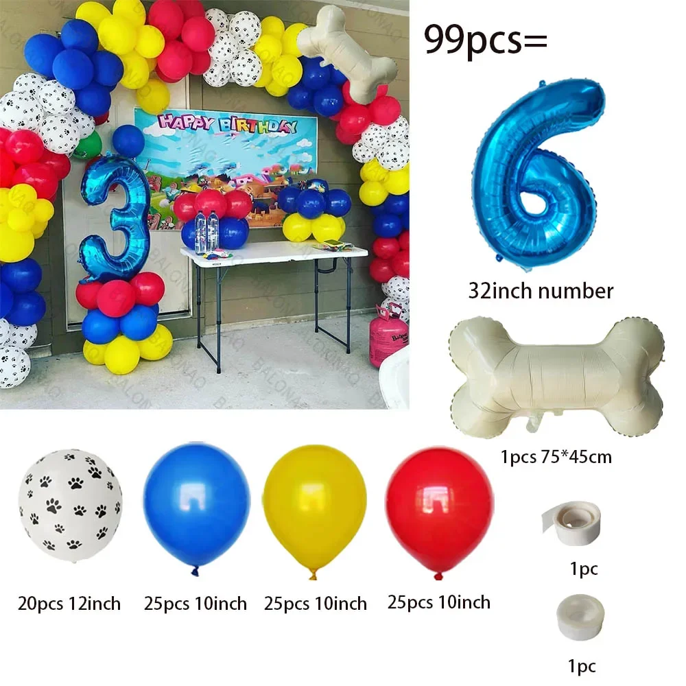 99-teiliges Hunde-Pfoten-Ballonset, mit Knochen- und Pfotenmuster-Folienballons für Hunde-Patrol-Themen-Geburtstagsfeier-Dekoration – Detail 7