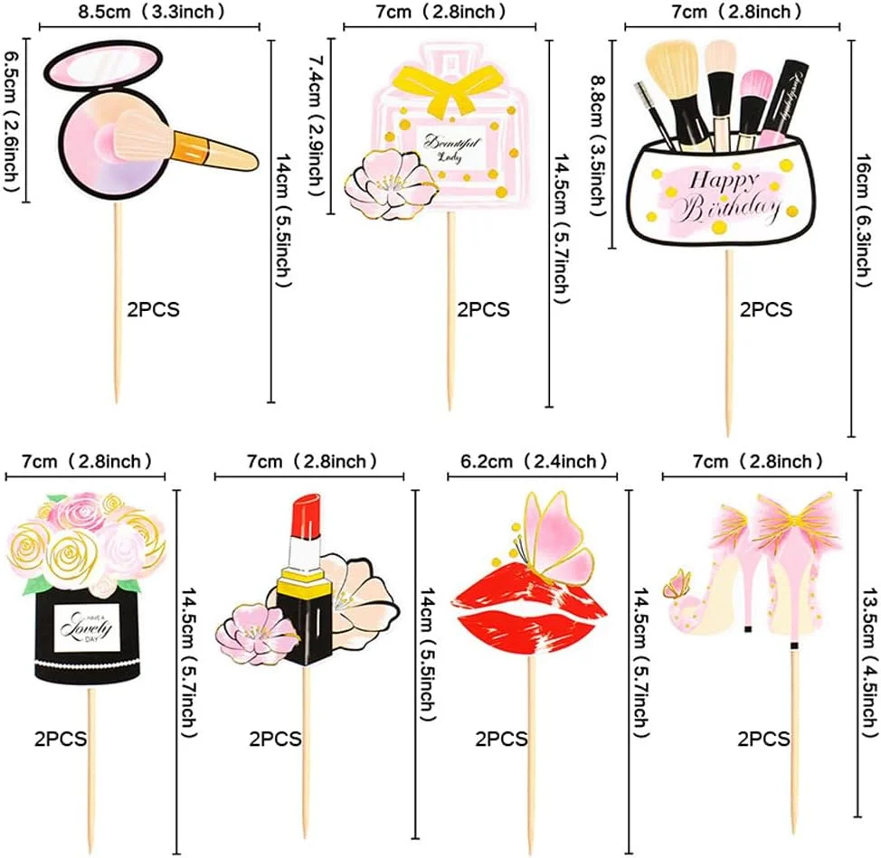 4 Stück Kunstharz-Kosmetik-Kuchenaufsätze – Lippenstift- und Parfümdekoration für Make-up-Thema, Braut, Bachelorette, Geburtstagsparty-Zubehör – Detail 16