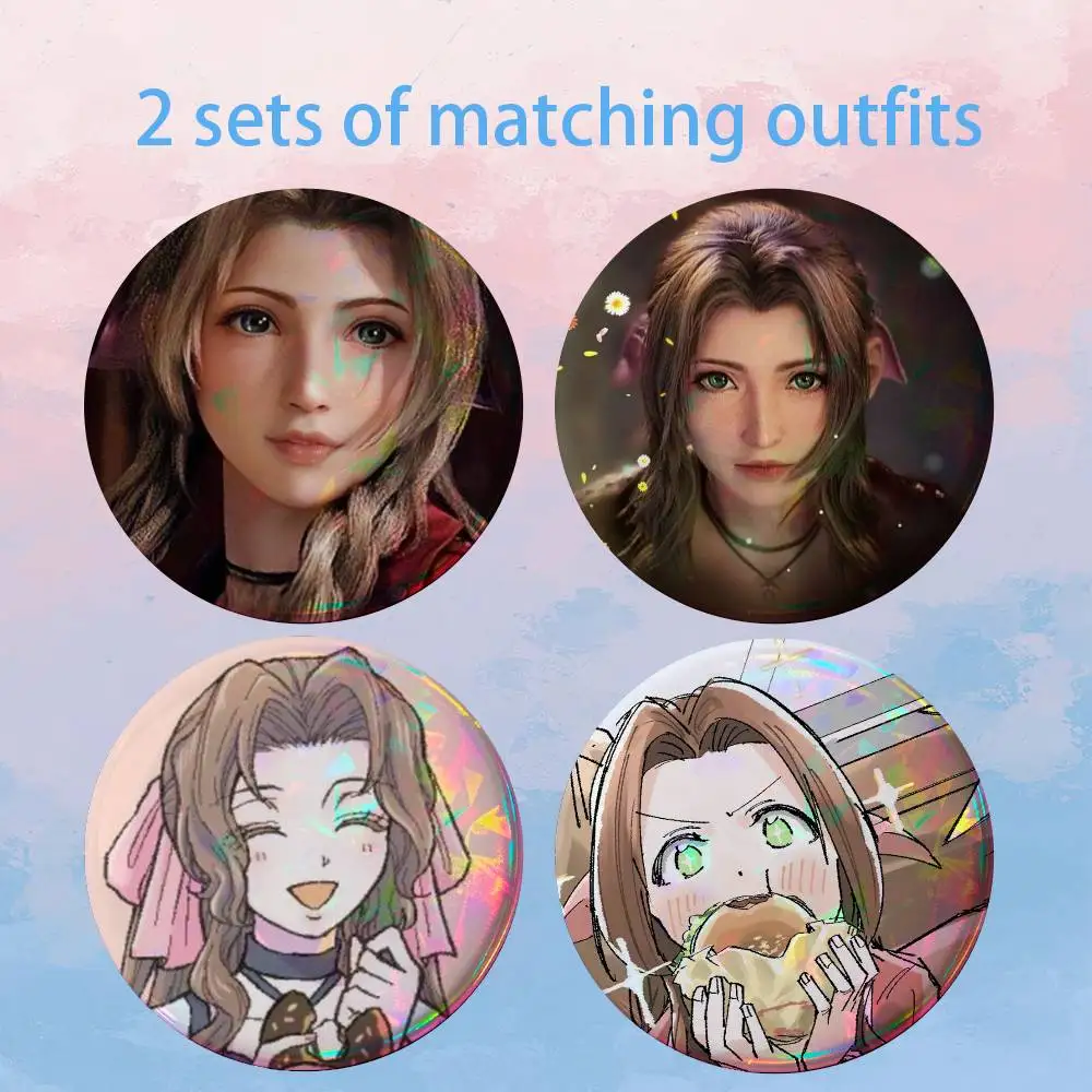 Aerith Gainsborough FF 7 2 piece set Pins Creativity Printed Pictures Text Metal Lapel Badges Brooches Jewelry Gift