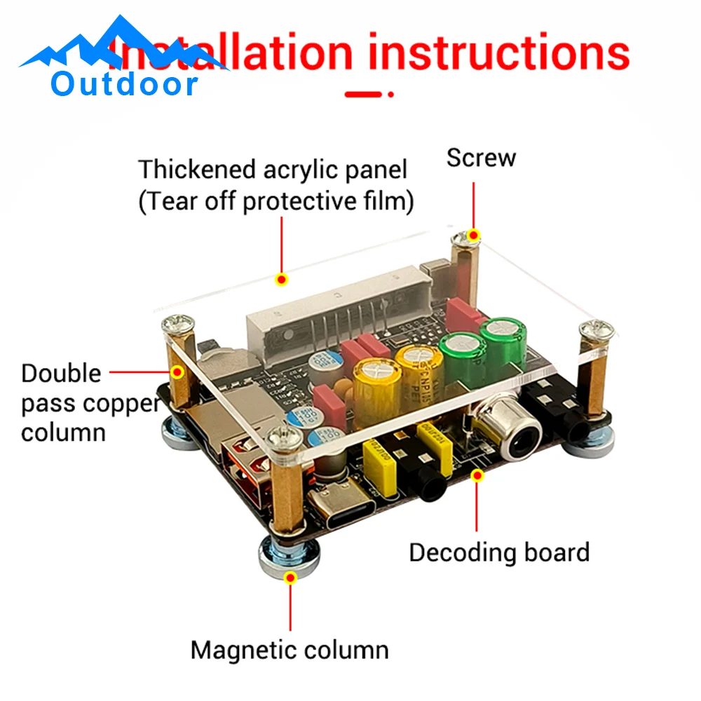 ZK-DAM-K1 DC5V DSP Tuning Preamp Bt Decoder Board Non-Destructive Fever U Disk Coaxial Sound Card TF Decoding Board TYPE-C