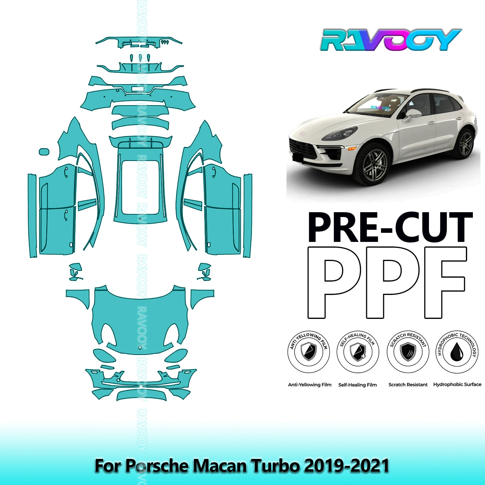 

For Porsche Macan Turbo 2019-2021 Full Vehicle 8.5Mil Clear Bra Precut PPF Paint Protection Film