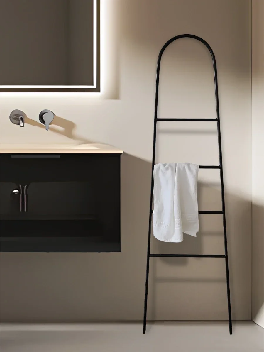 

Nordic bathroom non-punching vertical art towel rack simple black movable ladder