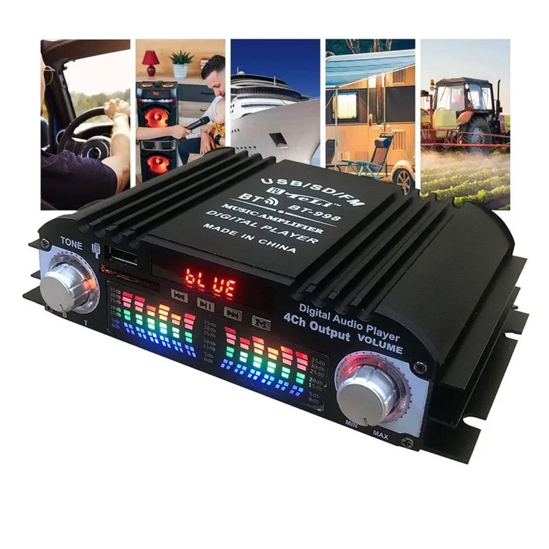 الذروة الطاقة HiFi مكبر صوت رقمي 4 قناة مضخم الصوت بلوتوث مشغل الكاريوكي راديو FM دعم التحكم عن بعد 1600 واط