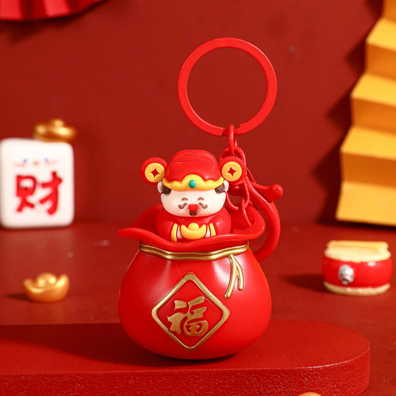 Cartoon Cute New Year Keychain Pendant Chinese Style God Of Wealth Figurine Keyring Backpack Decoration Accessories Gifts