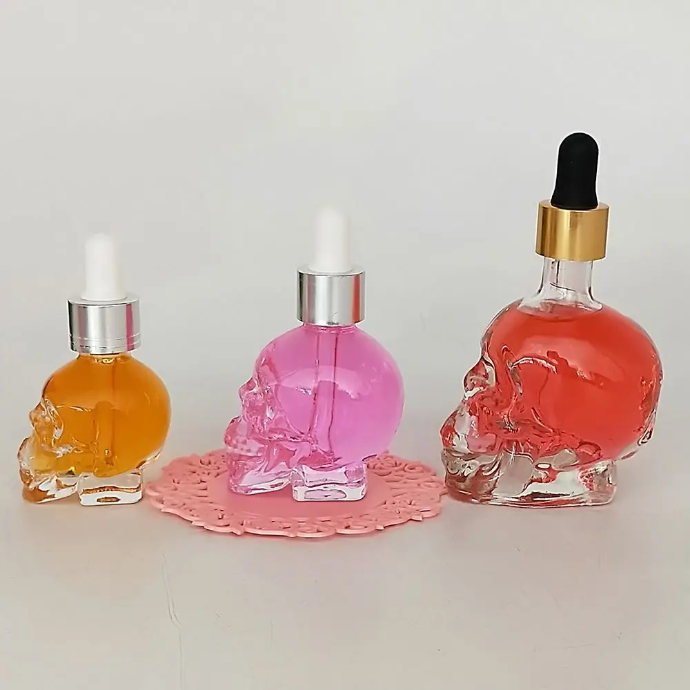 15/30ml Skull Shape Glass Dropper Bottle for E-juice Head Glass Liquid Dropper Travel Cosmetic Containers