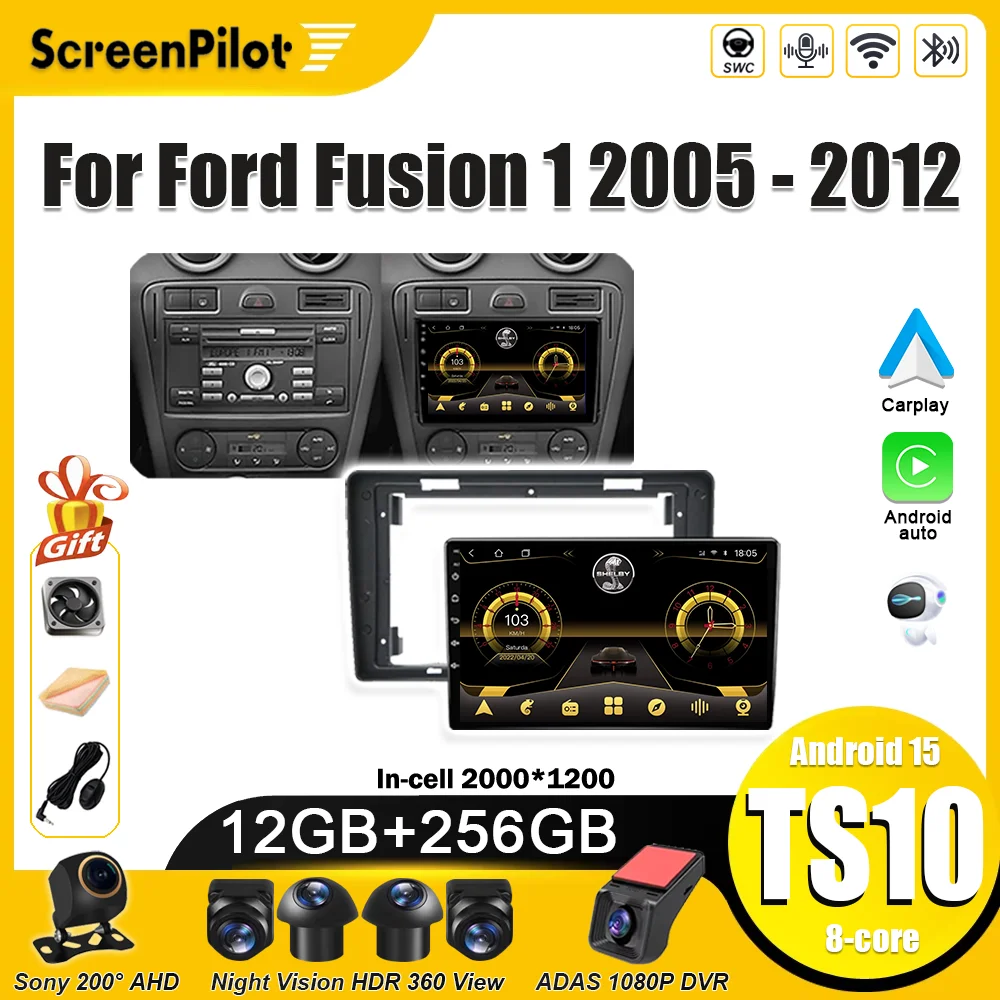 Android 15 для Ford Fusion 1 2005-2012 Автомобильный радиоприемник 2 din Мультимедийный видеоплеер GPS-навигация 8-ядерный Bluetooth Mirror Link RDS