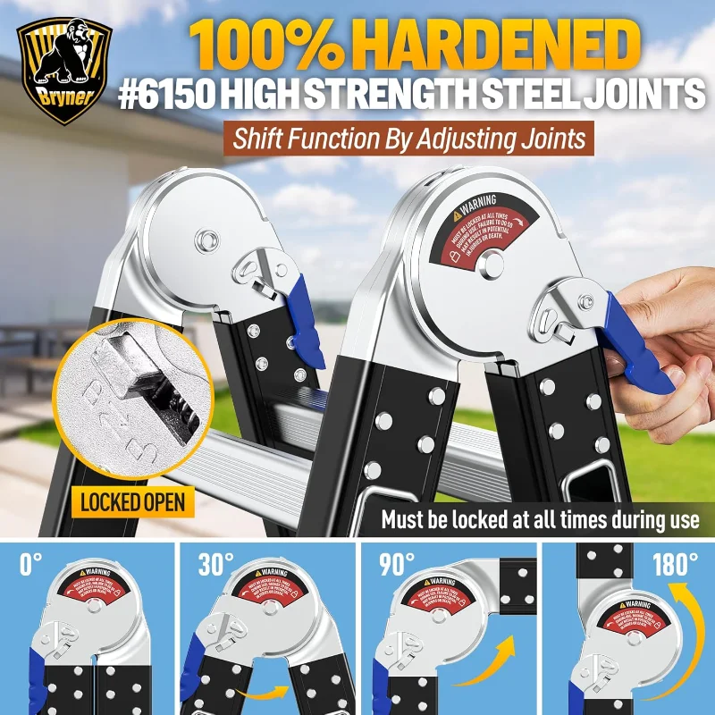 Bryner Step Folding Ladder 19.6ft Multi-Purpose Aluminium Extension Ladders, 7 in 1 Folding Adjustable Telescoping Step Ladder