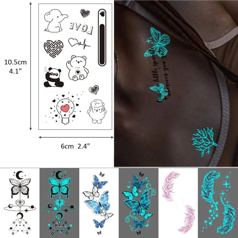 남녀공용 블루 야광 문신 스티커, 사슴 빛나는 뱀, 방수 임시 문신, 손목 가짜 문신, 바디 아트