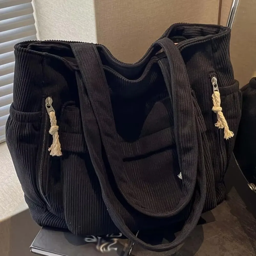 Cord-Umhängetasche mit großer Kapazität, lässige Tragetasche mit mehreren Fächern, vielseitige Pendeltasche für Frauen – Detail 2