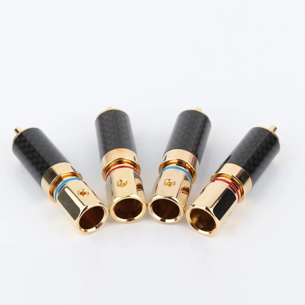 High Quality Preffair R1701 Carbon Fiber 24K Gold Plated RCA Plug Screw Locking Audio Cable Connector