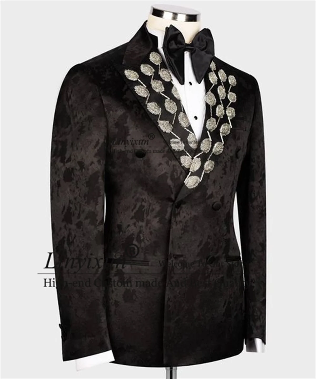 

Роскошные Металлические Украшенные мужские костюмы, модные жаккардовые смокинги для жениха, комплект из 2 предметов, мужской блейзер для выпускного вечера, облегающий Свадебный костюм для мужчин