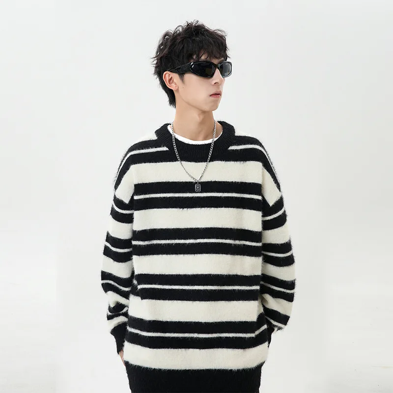

Jianheng осенне-зимний полосатый контрастный свитер, мужской зимний модный брендовый ретро повседневный свободный вязаный свитер для пар