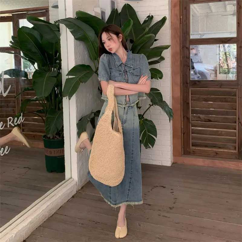 

Denim 2 Pieces Skirt Sets for Women Y2k Clothes Clothing New Arrivals Promotion Co Ord Chic and Elegant Casual Full Woman Outfit