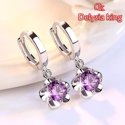 Delysia King Women Trendy Anti Allergy Plum Earrings Girls Holiday Grace Temperament Round Rhinestone Eardrop