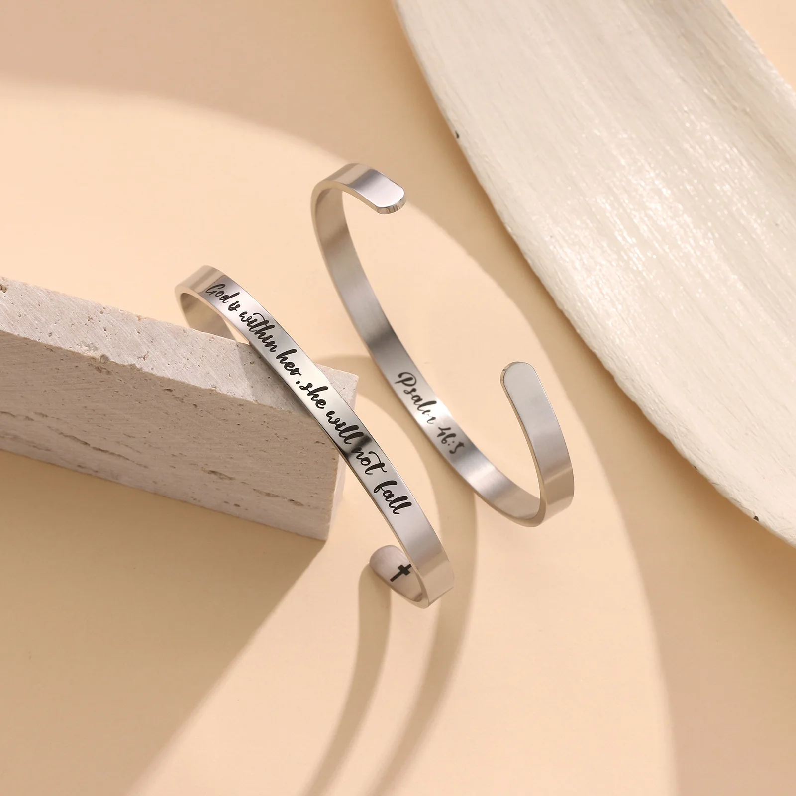 Personalized Double Side Engraved Silver Cuff Bangle