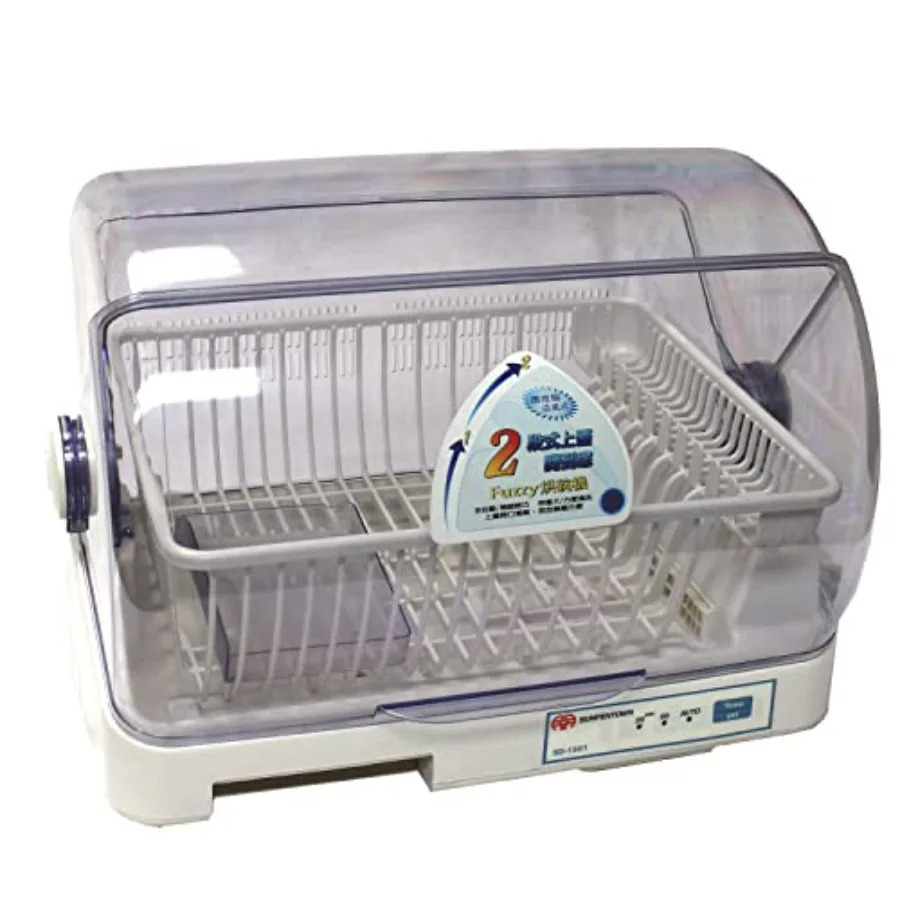 Electric Warm Air Dish Dryer for 4-Person Kitchen Use Stainless Steel Frame Silver Color Fast Drying with Energy Efficiency