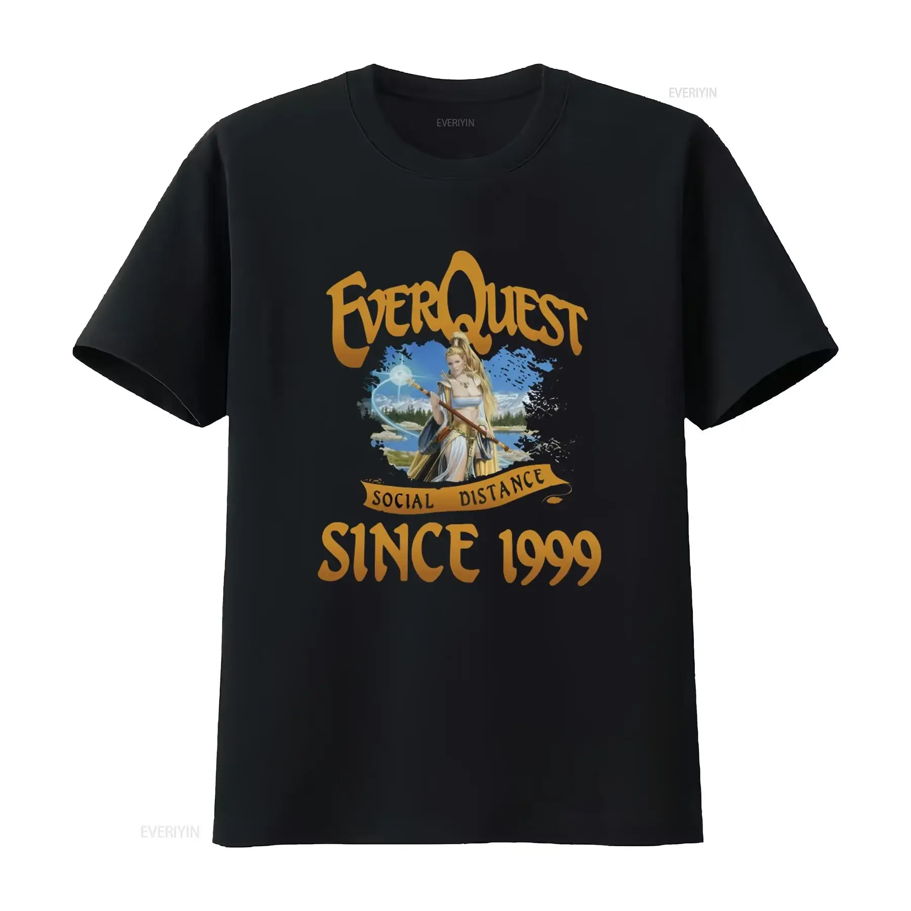 Everquest Social Distance T Shirt Since 1999 Fantasy Design for Gamers vintage Washed Top For Everyday Wear Versatile Casual