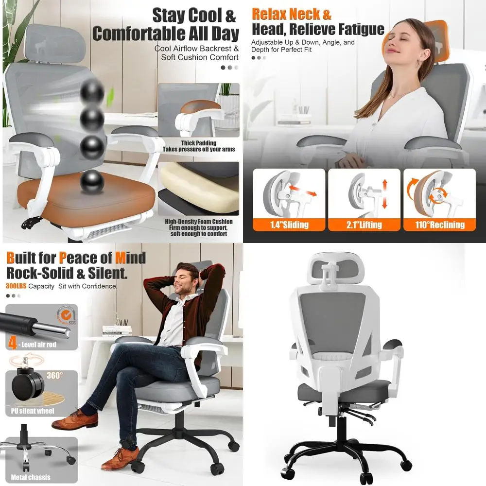 

Ergonomic High-Back Swivel Mesh Chair with Footrest, Big and Tall Adjustable Computer Desk Chair for Home and Office with Lumbar
