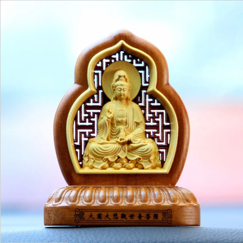 Wooden Guanyin,  Kirin Decorative small model Solid Wood Art Carving Home Room, Office, Car Feng Shui Statue  Free Delivery