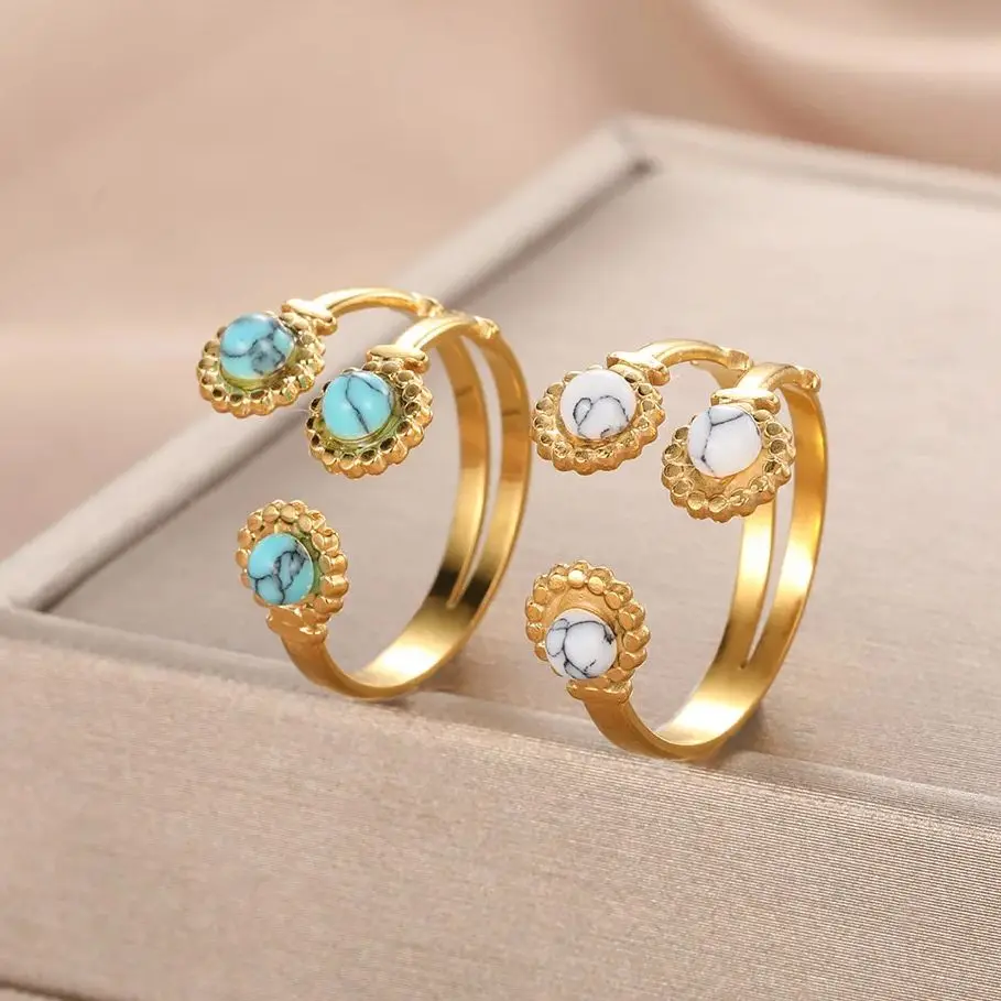 ヴィンテージのステンレス鋼の猫の目の石がちりばめられたリング,女性のための美的ジュエリー,ウェディングギフト,ファッションアクセサリー