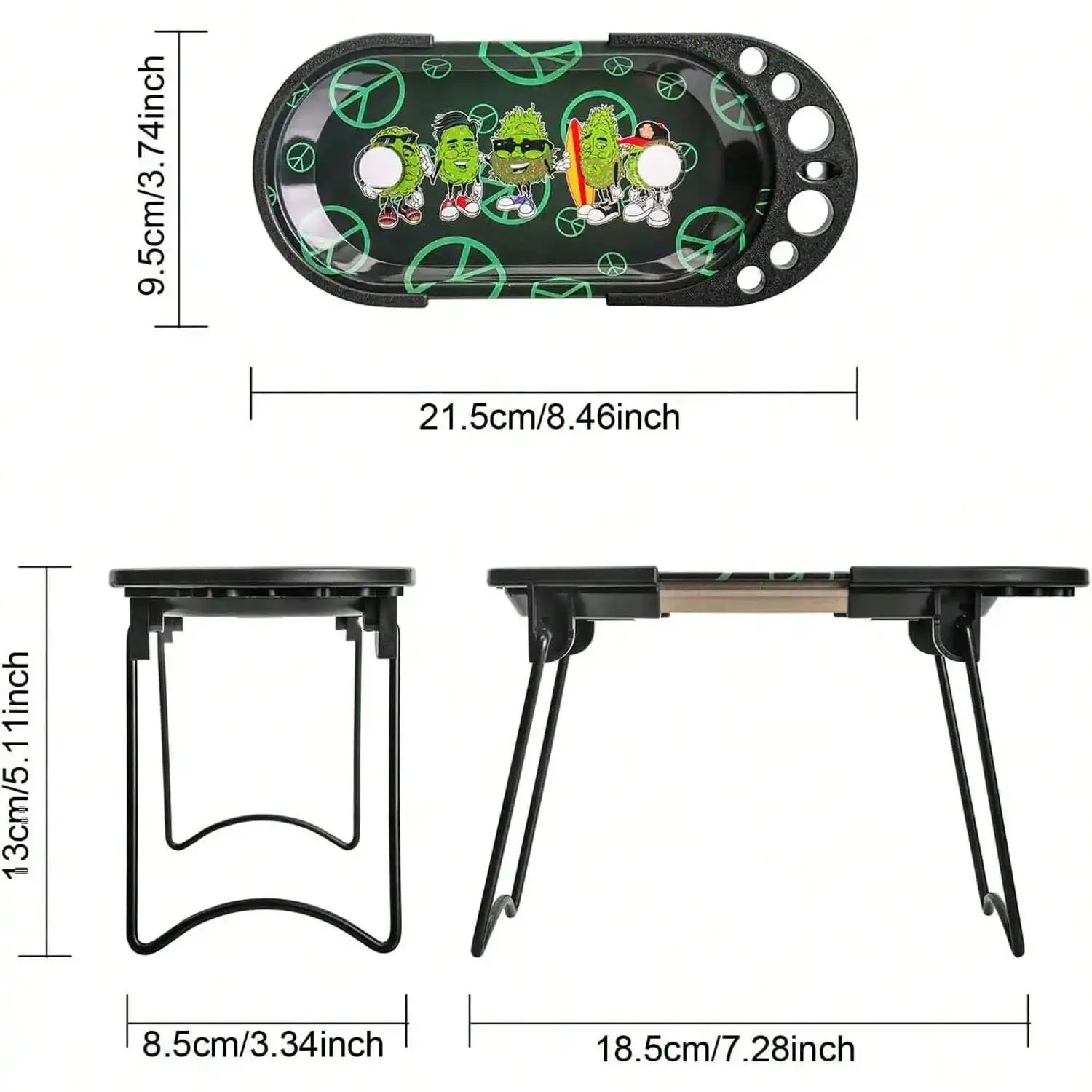 Rolling Tray with Folding Rolling Station to stuff Full Size and Standard Sized Cones - 8 inch x 4 inch rolling tray with tools