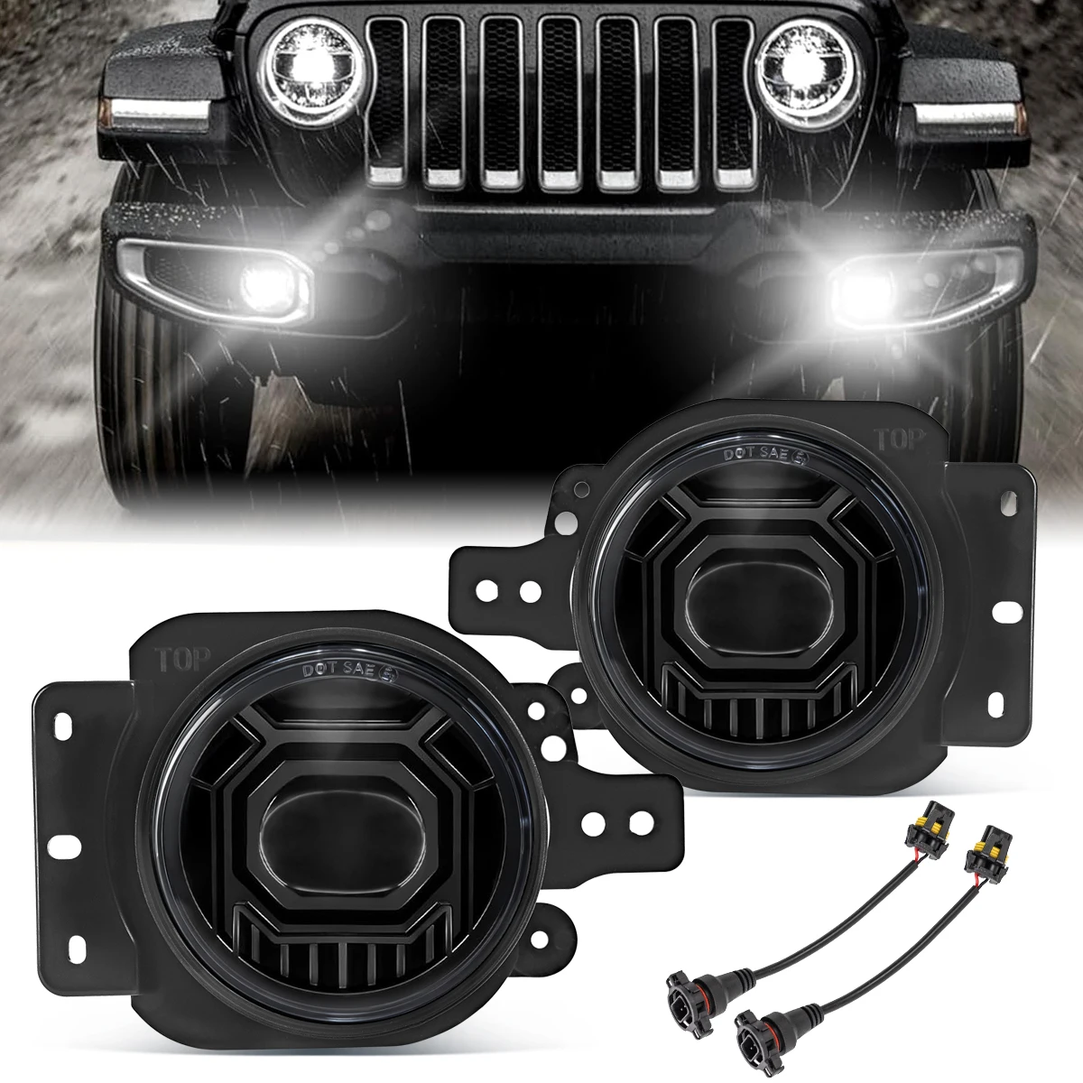 2PCS 4 Inch LED Fog Lights Front Bumper Driving Lights White Color Compatible with Jeep WranglerJL/JLU 2018-2024 & Gladiator JT