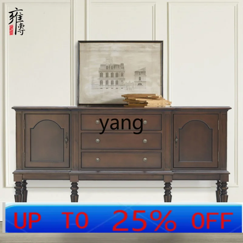 

LTT walnut color living room high leg side cabinet drawer locker solid wood furniture