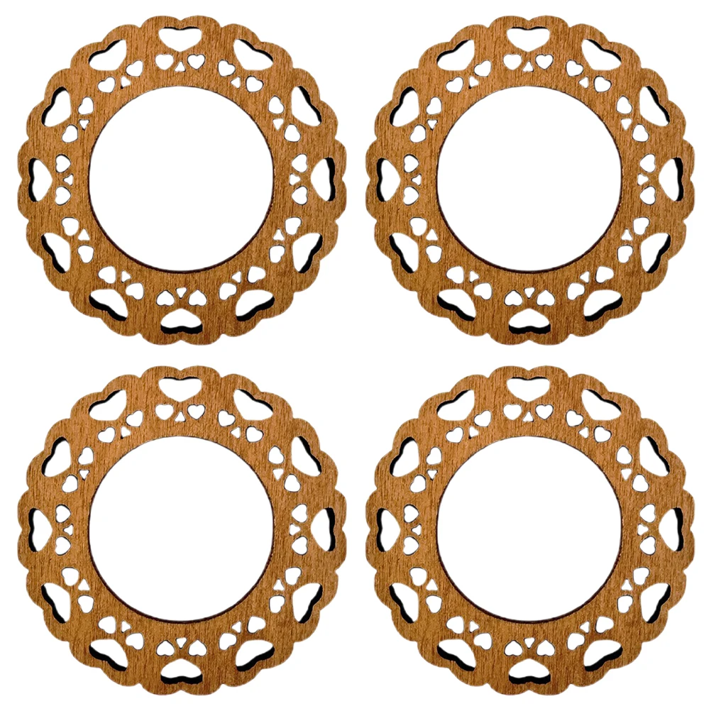 

4 pcs Napkin Rings Vintage Wood Floral Hollowed Pattern Elegant Table Decorations Banquet Wedding Party Supplies