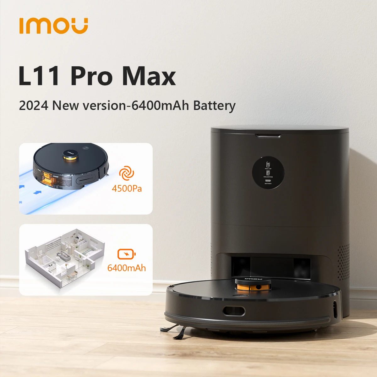 Imou L11 Pro Max 3IN1 Robot Vacuum Mopping Vacuuming Drying Wipes Automatic Cleaning Dust Collecting Navigation 4500Pa Mulitimap