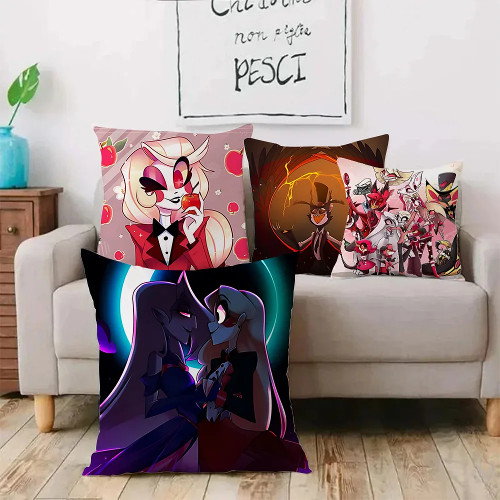 H-Hazbin Cartoon Pillow Covers Cartoon Sofa Decorative Home Double-sided Printing Short Plush Cute Cushion Cover