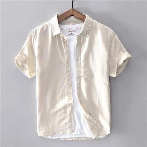 

Men's Casual Linen Cotton Blend Short Sleeve Shirt Breathable Thin Summer Leisure White Shirt Loose Fit Autumn Spring Wear