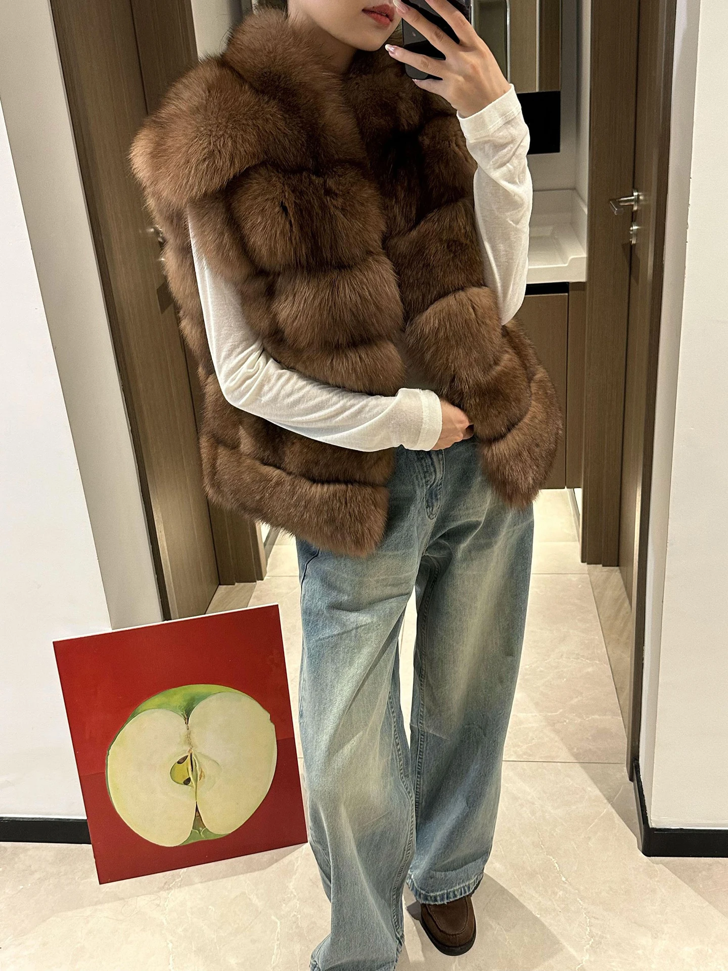 

Fashionable Faux Fox Fur Vest Women's Thickened Autumn Winter High-End Style Eco-friendly Luxury Leather WaistCoat