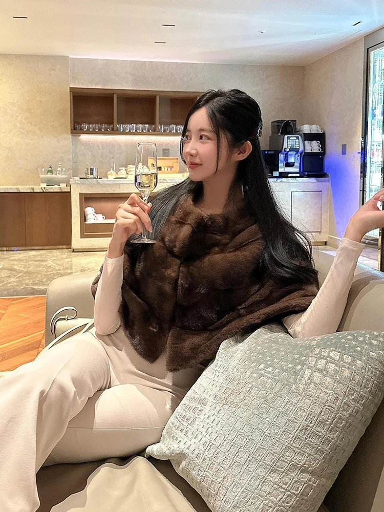 ort Fur Coat Women's Faionable Versatile Warmth Padded ort Pelt Cowl Ne Wrap Korean Sle Thiened round Collar Coat