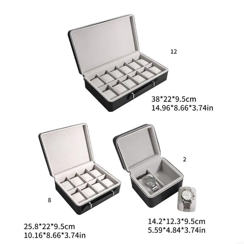2/8/12 Slot Leather Watch Box Display Case Jewelry Storage Holder Portable Travel Zipper Wristwatch Showcase